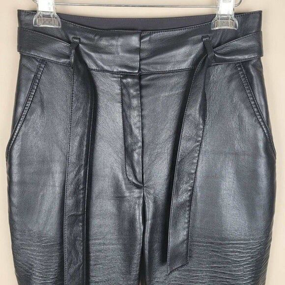 Babaton x Aritzia Vegan Leather Belted Pants Tie Front Cropped High Rise Black 6 - Picture 4 of 12